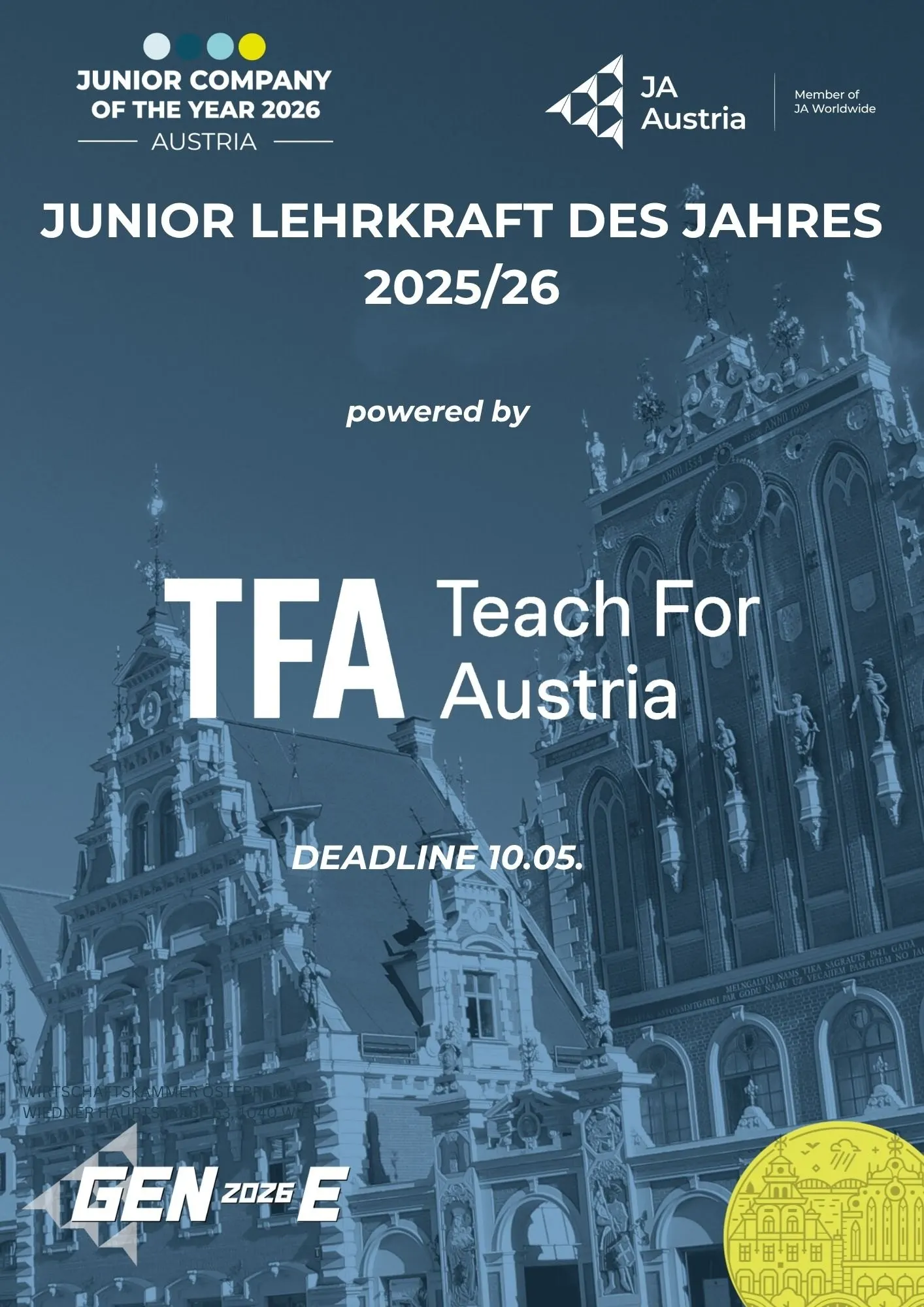 Plakat Junior Lehrkraft des Jahres 2025/26, powered by Teach For Austria